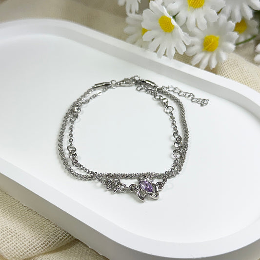 Double Layer Lilac Butterfly Charm Bracelet