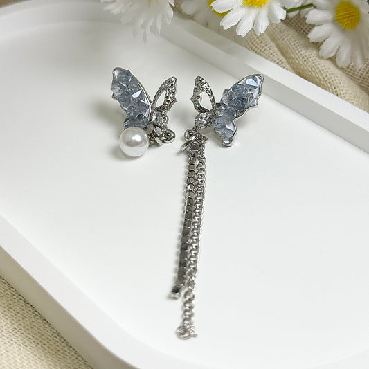 Crystal Butterfly Tassel Earrings