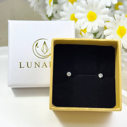 999 Silver Stud Zircon Earrings